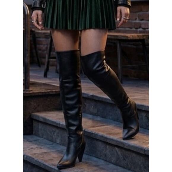 Guess Shoes - Guess 'Rumala' Black Leather Over the Knee Heeled Boots